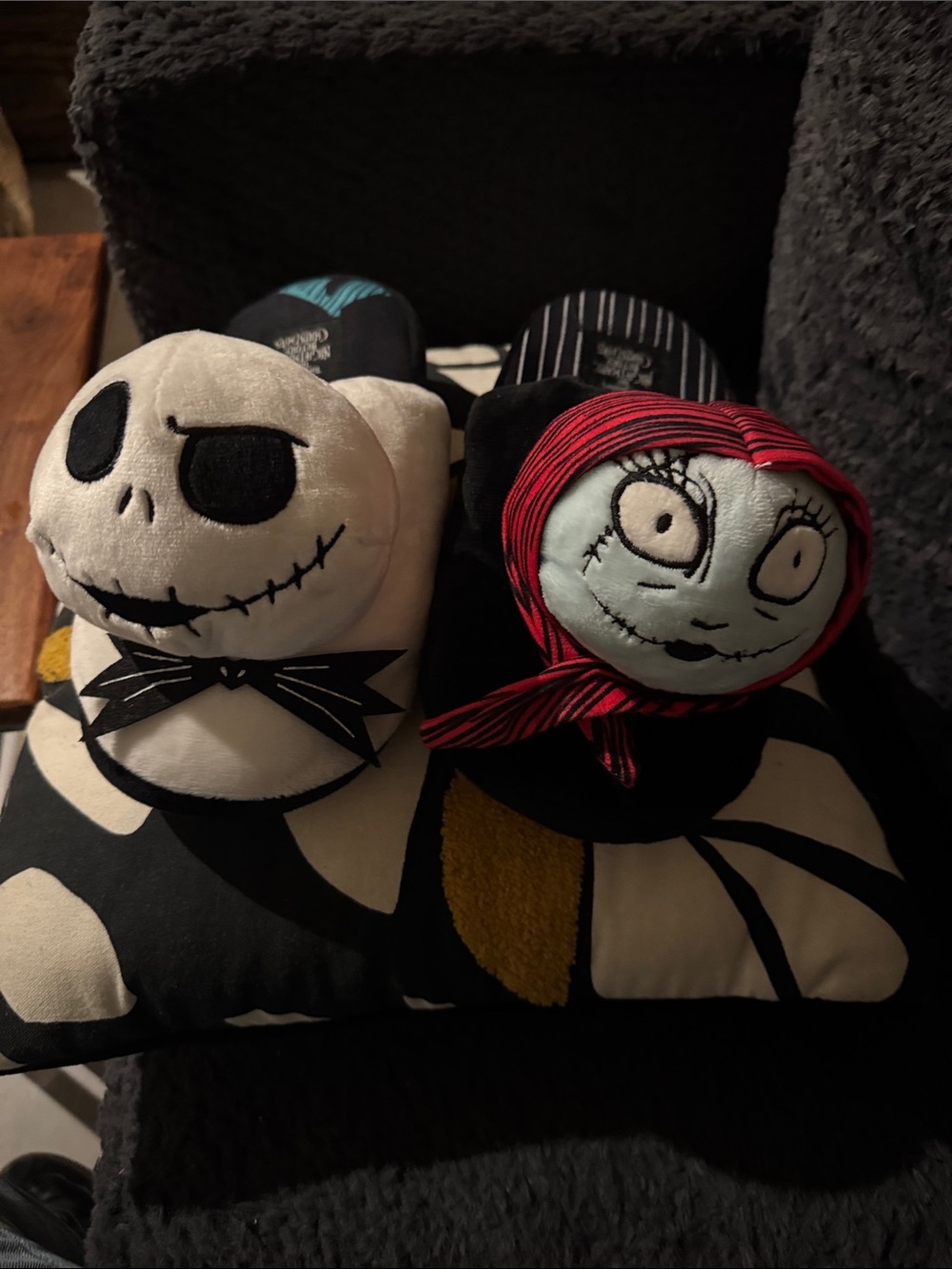 Disney Jack Skellington & Sally Plush Slip-On Slippers in White, Black, Red